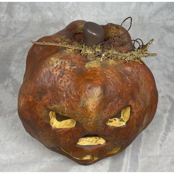 Halloween Ceramic Pumpkin Jack-O-Lantern CJF Designs Ceramic 7.5” Creepy/Spooky - Picture 2 of 9